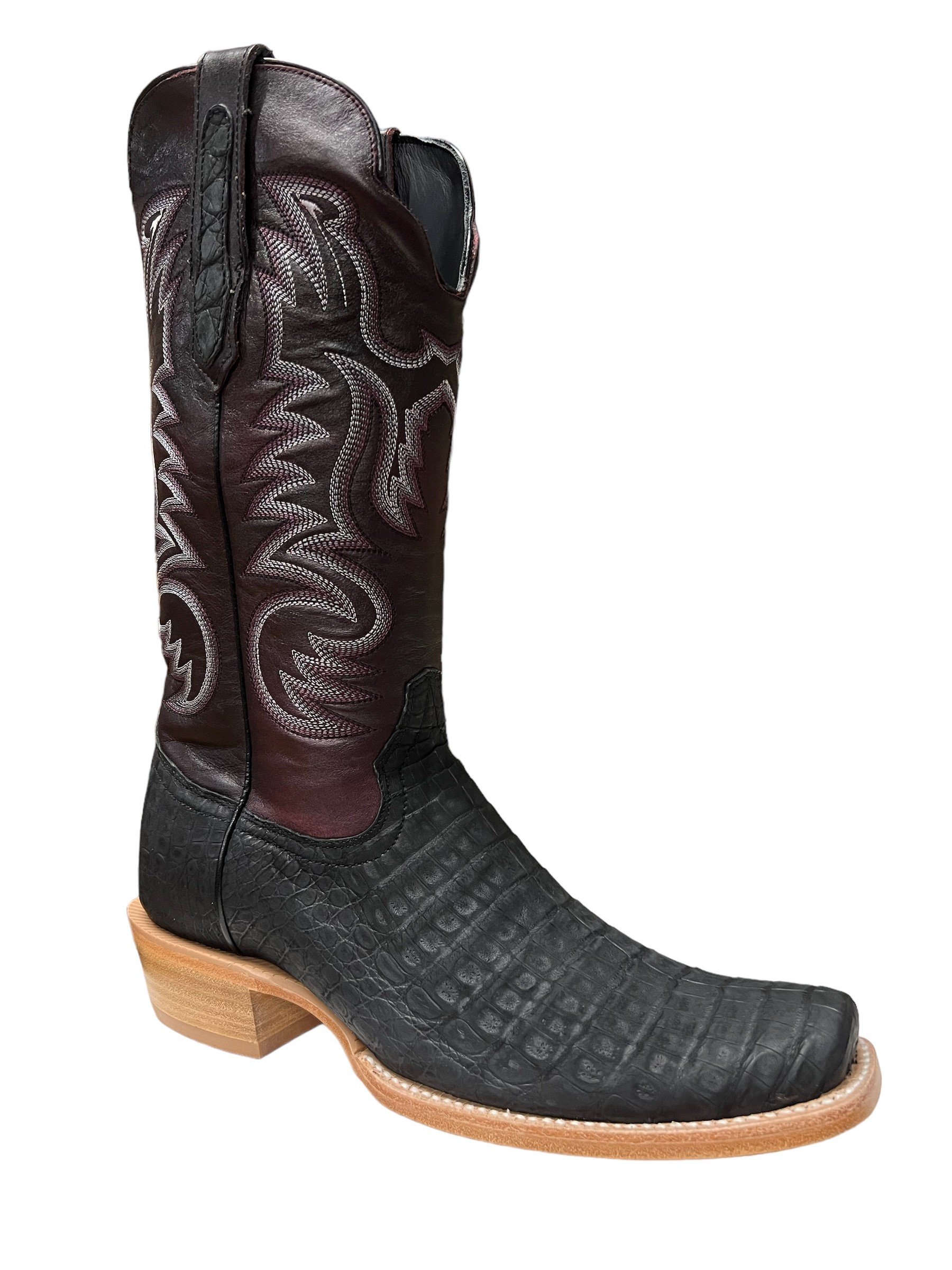 Men's R. Watson Nubuck Black Caiman Belly Cutter Toe Boot 